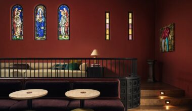 The original stained glass windows have been restored at The Hotel Lucile.