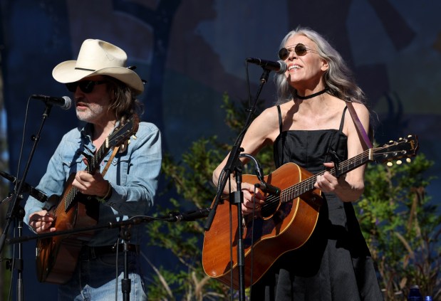 Gillian Welch and David Rawlings perform on the Banjo Stage at the Hardly Strictly Bluegrass Festival in Golden Gate Park in San Francisco, Calif., on Saturday, Oct. 3, 2026. (Jane Tyska/Bay Area News Group)