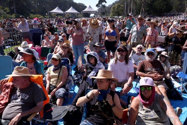 Concertgoers listen to Mavis Staples perform on the Banjo Stage at the Hardly Strictly Bluegrass Festival in Golden Gate Park in San Francisco, Calif., on Saturday, Oct. 3, 2026. (Jane Tyska/Bay Area News Group)