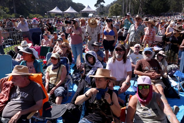 Concertgoers listen to Mavis Staples perform on the Banjo Stage at the Hardly Strictly Bluegrass Festival in Golden Gate Park in San Francisco, Calif., on Saturday, Oct. 3, 2026. (Jane Tyska/Bay Area News Group)