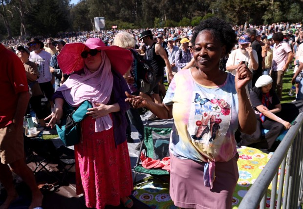 Jessica West, of East Palo Alto, dances as Mavis Staples performs on the Banjo Stage at the Hardly Strictly Bluegrass Festival in Golden Gate Park in San Francisco, Calif., on Saturday, Oct. 3, 2026. (Jane Tyska/Bay Area News Group)