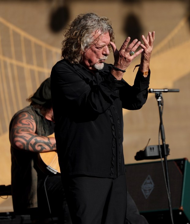 Robert Plant performs with Saving Grace and Suzi Dian on the Towers of Gold Stage at the Hardly Strictly Bluegrass Festival in Golden Gate Park in San Francisco, Calif., on Sunday, Oct. 4, 2026. (Jane Tyska/Bay Area News Group)