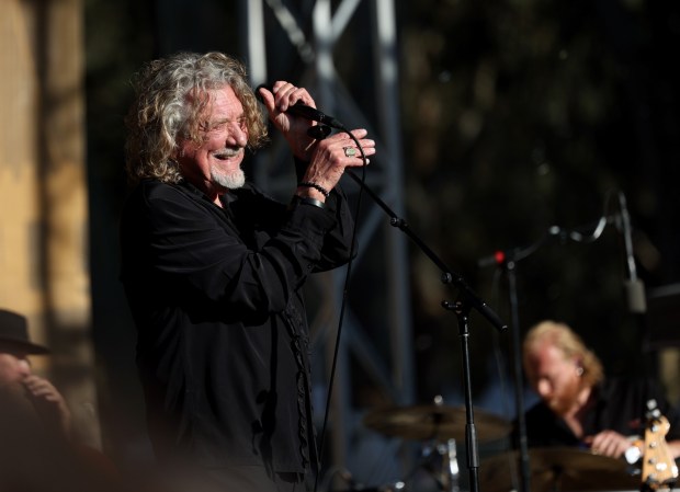 Robert Plant performs with Saving Grace and Suzi Dian on the Towers of Gold Stage at the Hardly Strictly Bluegrass Festival in Golden Gate Park in San Francisco, Calif., on Sunday, Oct. 4, 2026. (Jane Tyska/Bay Area News Group)