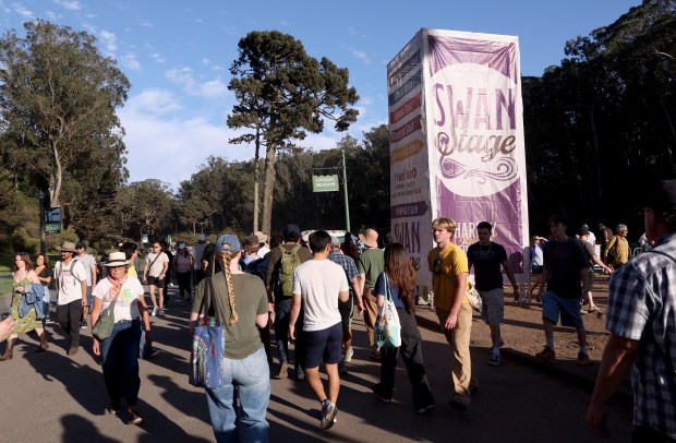 Festivalgoers check out the six stages at the Hardly Strictly Bluegrass Festival in Golden Gate Park in San Francisco, Calif., on Sunday, Oct. 4, 2026. (Jane Tyska/Bay Area News Group)