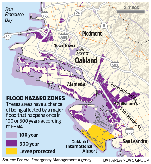 Map shows flood hazard areas for Oakland