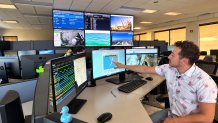 Adam Roser was one of the meteorologists, with the National Weather Service, Friday, monitoring the progress of Tropical Storm Rachel, October 9, 2026.