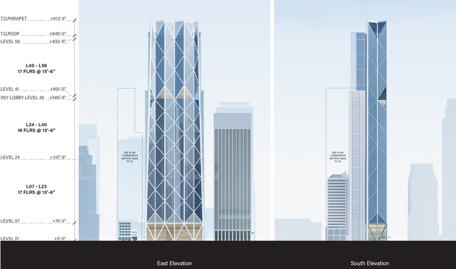 Fifty at First facade elevation, illustration by Gensler