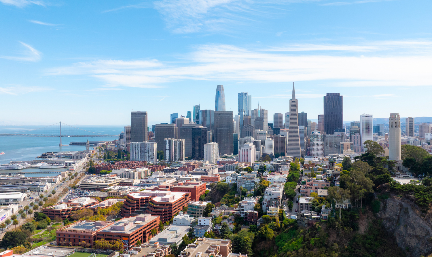 Fifty at First skyline view from above Telegraph Hill, rendering by Gensler