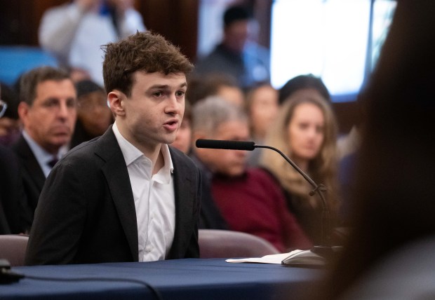 Former Anthropic researcher Jacob Coxon testifies during a New York City Council Committee hearing on the risks and regulation of artificial intelligence at City Hall on October 5, 2026 in New York City. (Photo by Adam Gray/Getty Images)