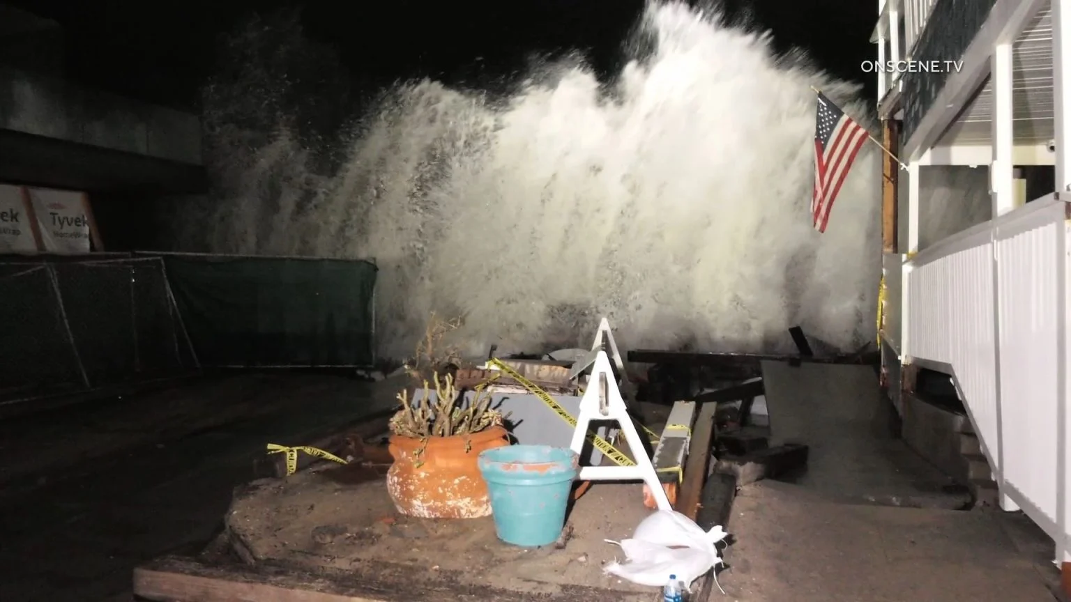 High Surf Pounds the Alamitos Peninsula, Long Beach