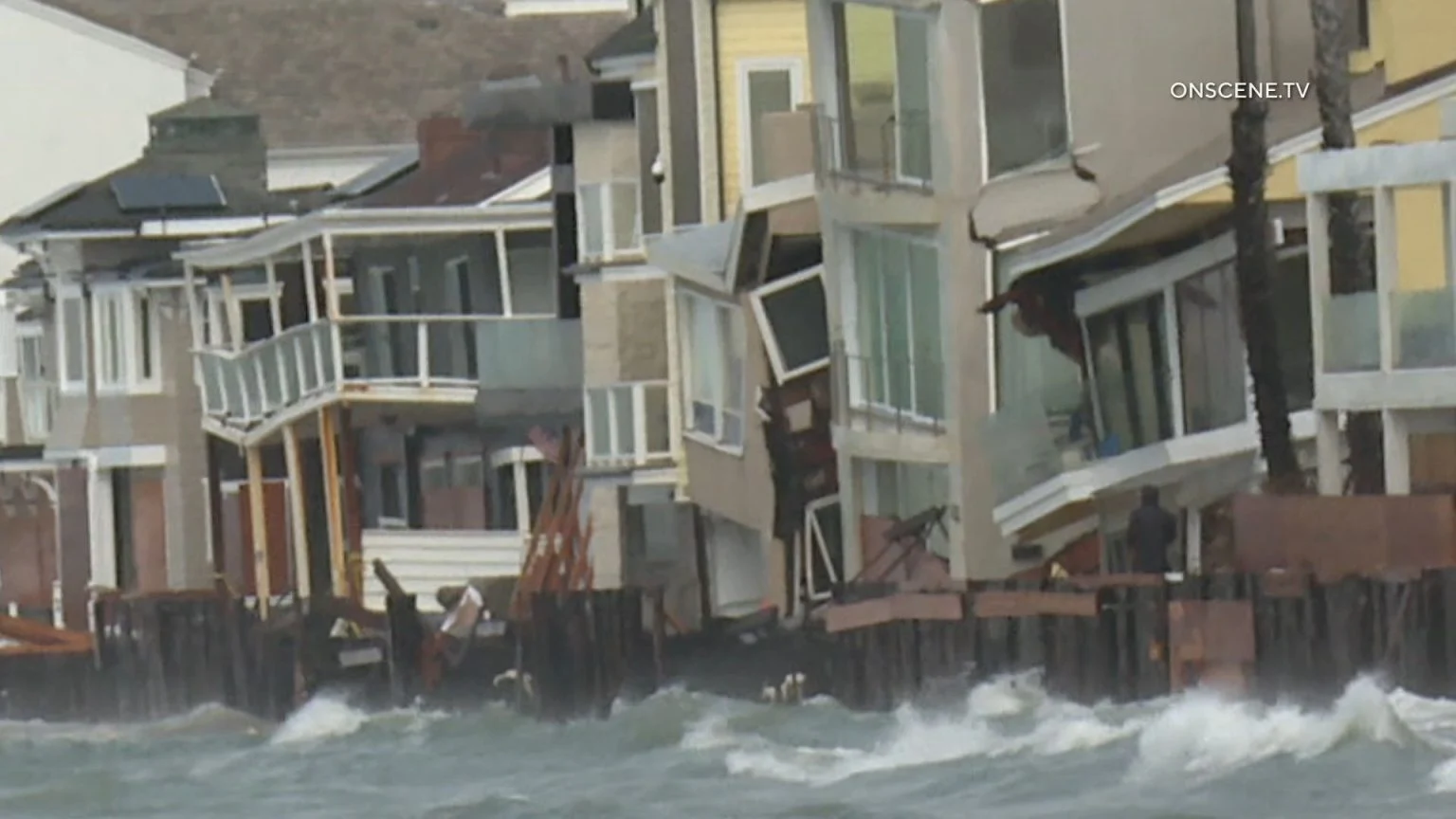 Powerful Waves Batter Long Beach Homes