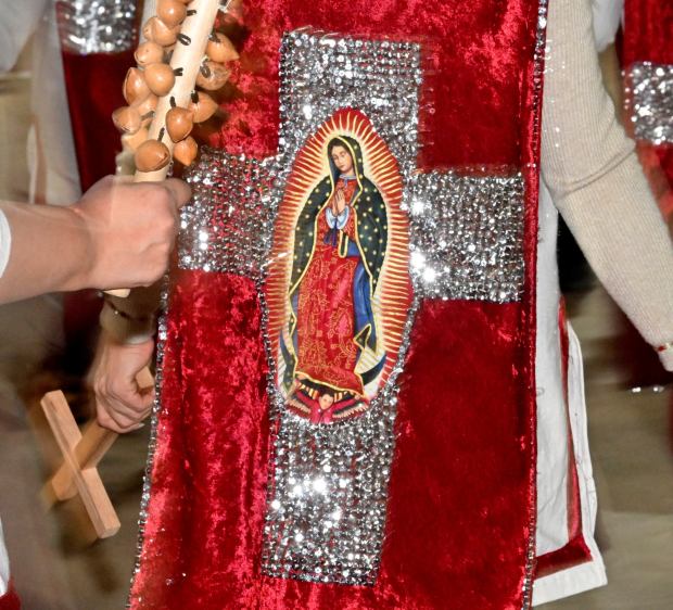 Dancers from Danza Santa Cruz of La Punete perform in the Cathedral Plaza during the annual "Las Mañanitas a la Virgen de Guadalupe" celebration at the Cathedral of Our Lady of the Angels in Los Angeles on Wednesday, Dec. 11, 2024. (Photo by Keith Birmingham, Orange County Register/ SCNG)