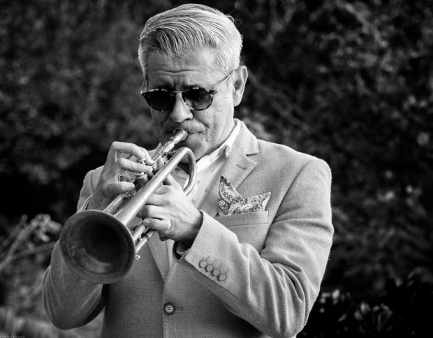 The Rob Thorsen Quartet, performing at The Conrad's Wu Tsai QRT.yrd Concert Series, consists of Thorsen on bass; Melonie Grinnell on piano; Richard Sellers on drums and special guest Gilbert Castellanos on trumpet. (La Jolla Music Society)