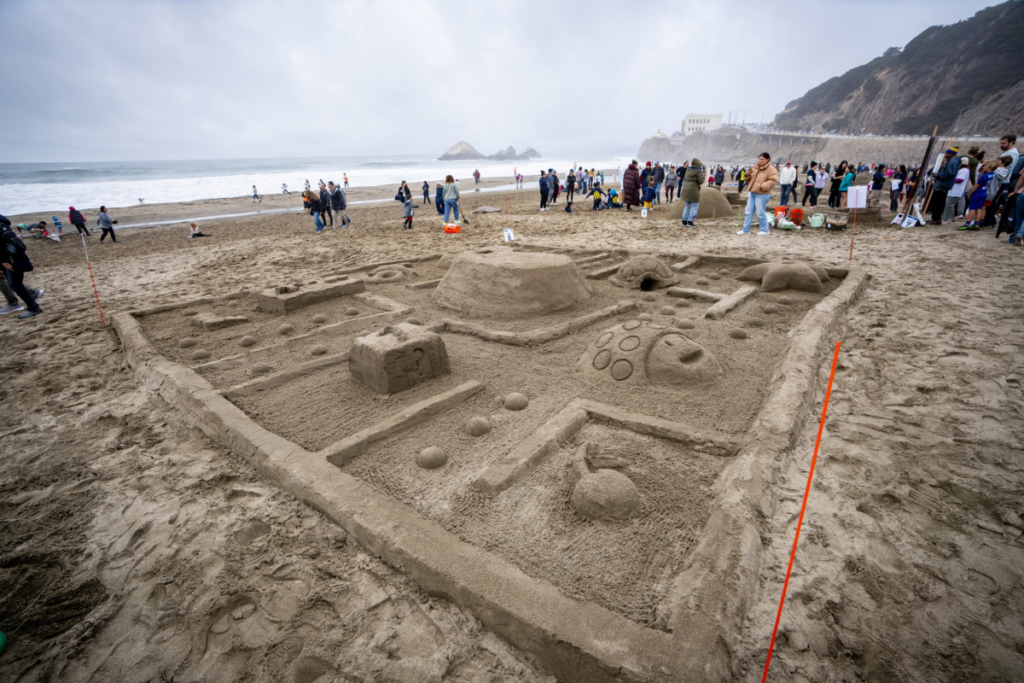 Video game sandcastle at Leap Sandcastle Contest in 2025.