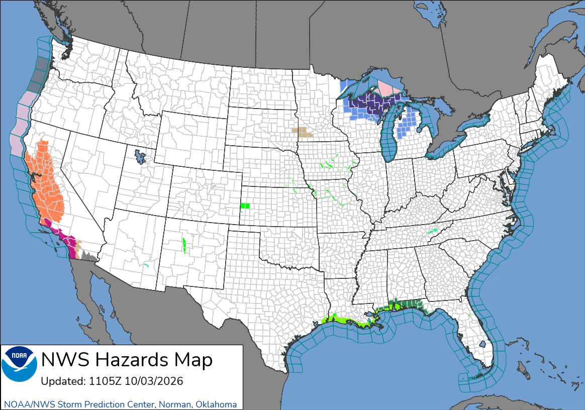 NWS hazards map for October 3, 2026