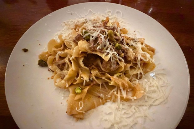 Pappardelle with braised lamb ragu and toasted pistachio at H.O.M. Italian Eatery in Woodland Hills. (Benjamin Royer, SCNG)