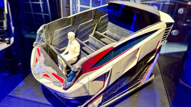 A maquette model of a ride vehicle for a new Marvel E-Ticket attraction coming to Disney California Adventure is on display at the D23 fan expo at the Anaheim Convention Center on Friday, Aug. 9, 2024. (Photo by Brady MacDonald, Orange County Register/SCNG)