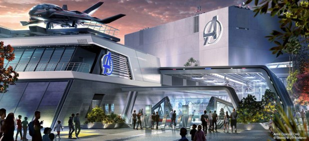 Early concept art of the Avengers Headquarters building envisioned as the entrance to a superhero E-ticket attraction in Avengers Campus at Disney California Adventure. (Courtesy of Disney)