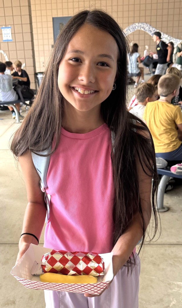 Pacific Beach Middle School sixth grader Aurora Sesenbach with her lunch. (Cyril A Reinicke)