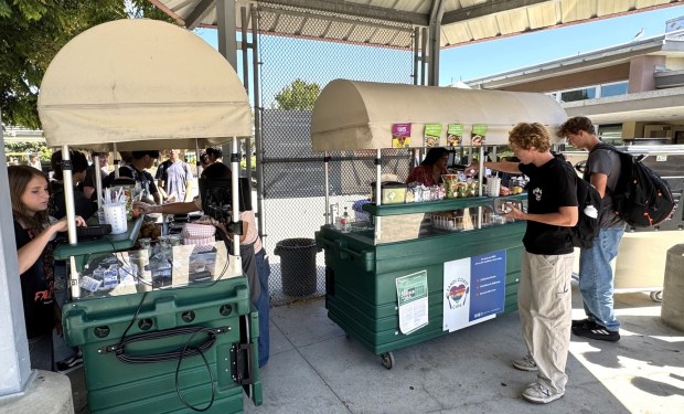 Lunch at Mission Bay High is a busy time. Four serving lines provide quick service every day. (Cyril A Reinicke)