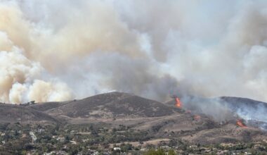 This photo provided by Cameron Cosgrove shows smoke billowing up from the Norte fire in San Clemente, Calif., on Oct. 16, 2026.