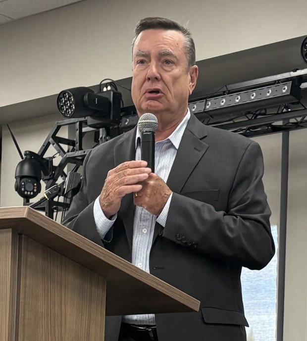 County Supervisor Joel Anderson addressing constituents during his town hall meeting in Rancho Bernardo on Saturday. (Amy Stark Shireman)
