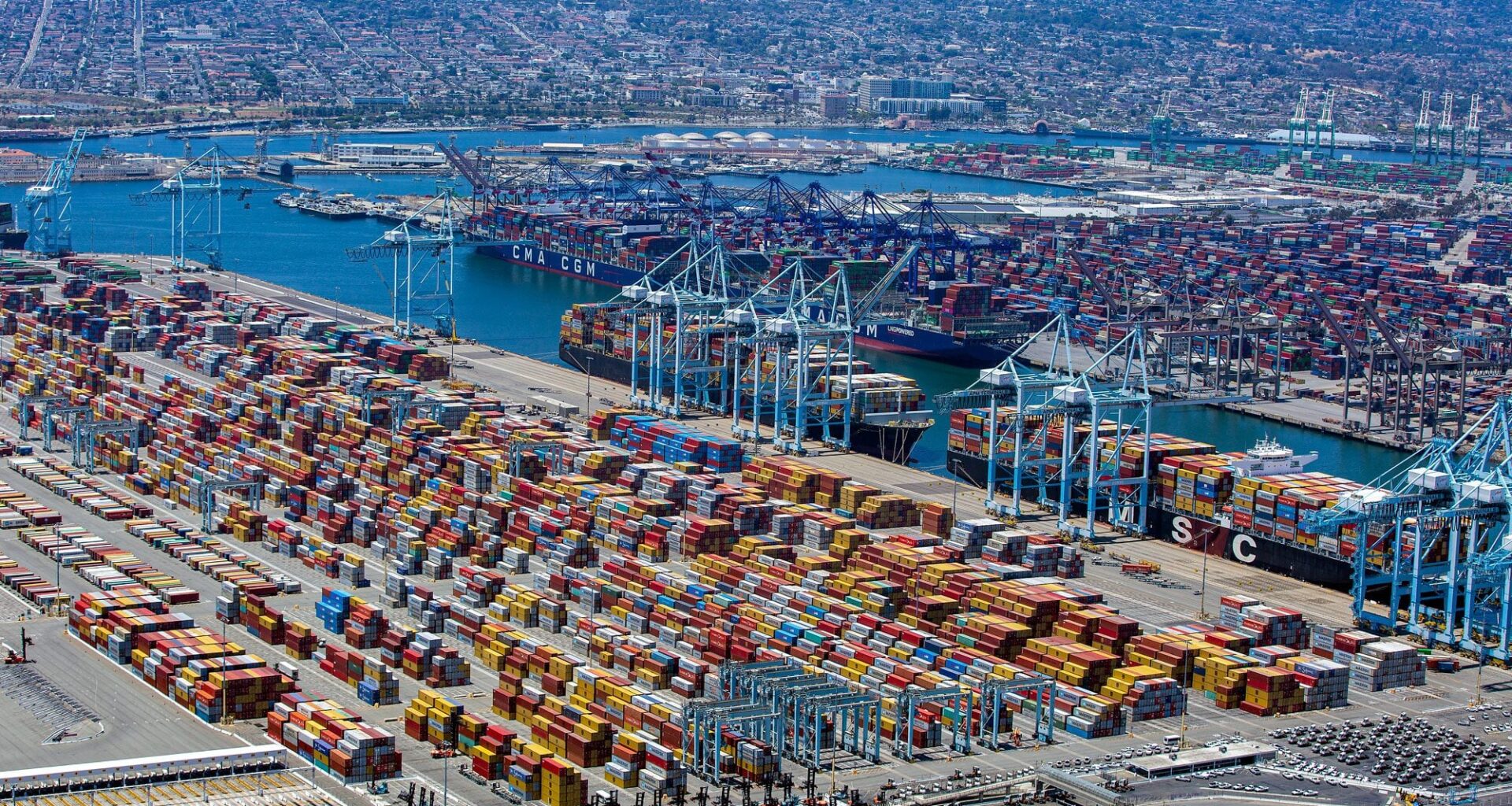 Busy container traffic in Pier 300 Channel
