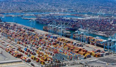 Busy container traffic in Pier 300 Channel