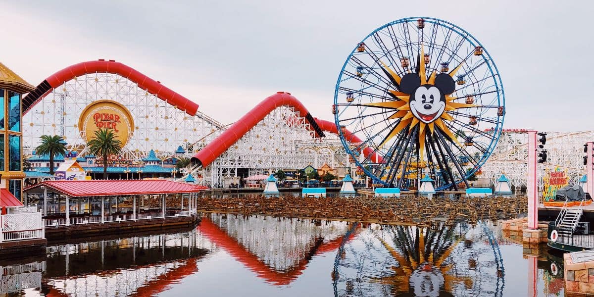 Mickey's Fun Wheel and Incredicoaster on Pixar Pier at Disneyland Resort's California Adventure
