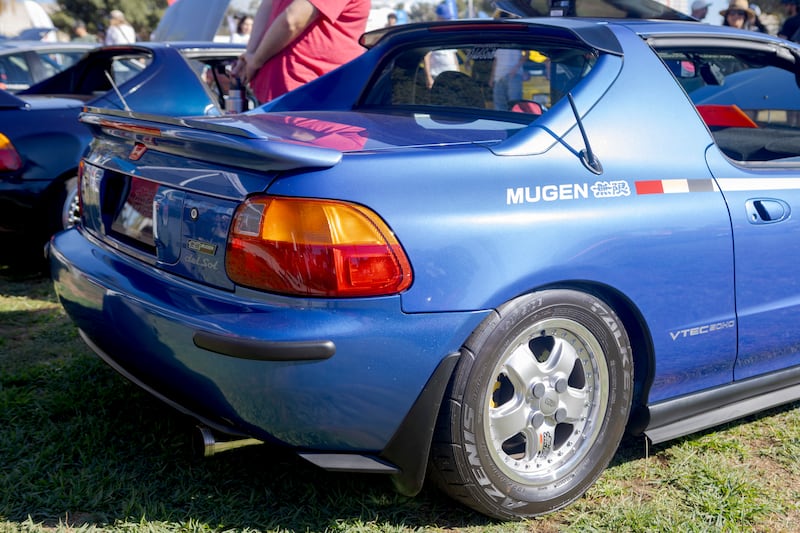 Rear end of a blue car