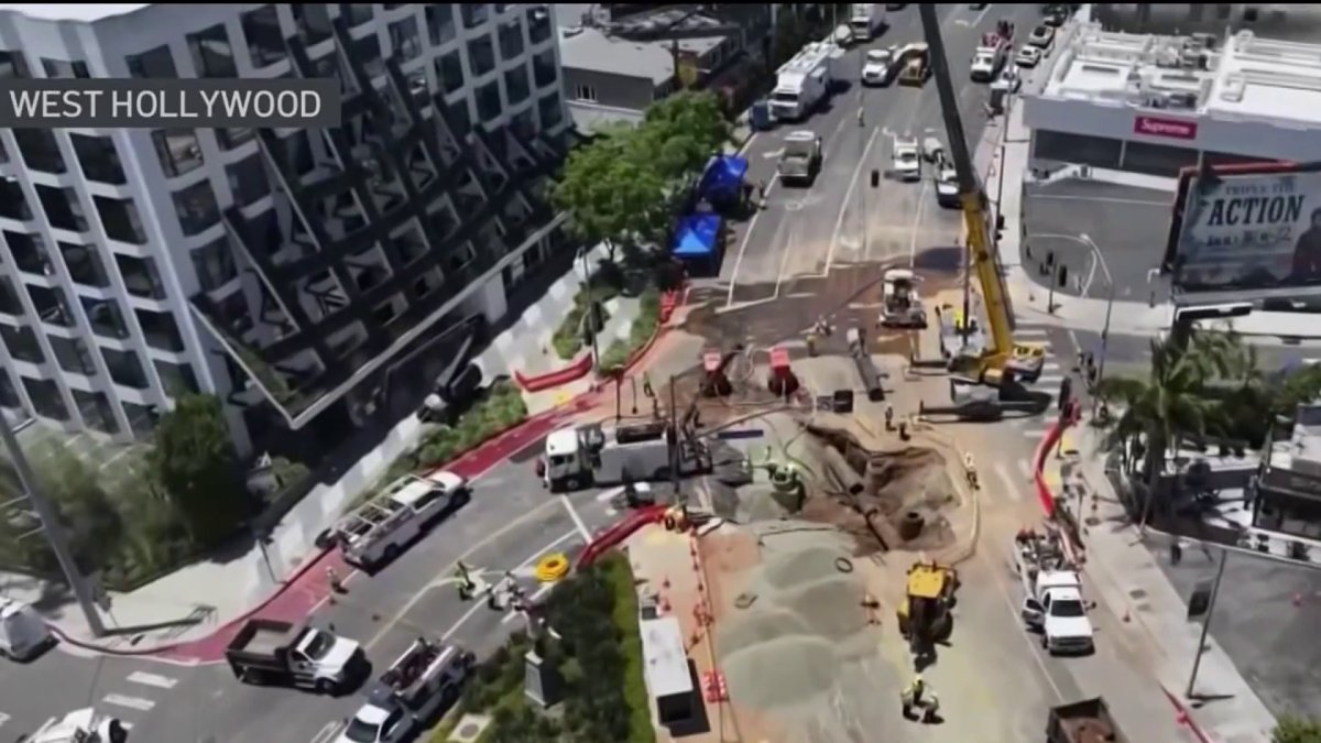 Restoration work on Sunset Blvd. after West Hollywood water main break – NBC Los Angeles