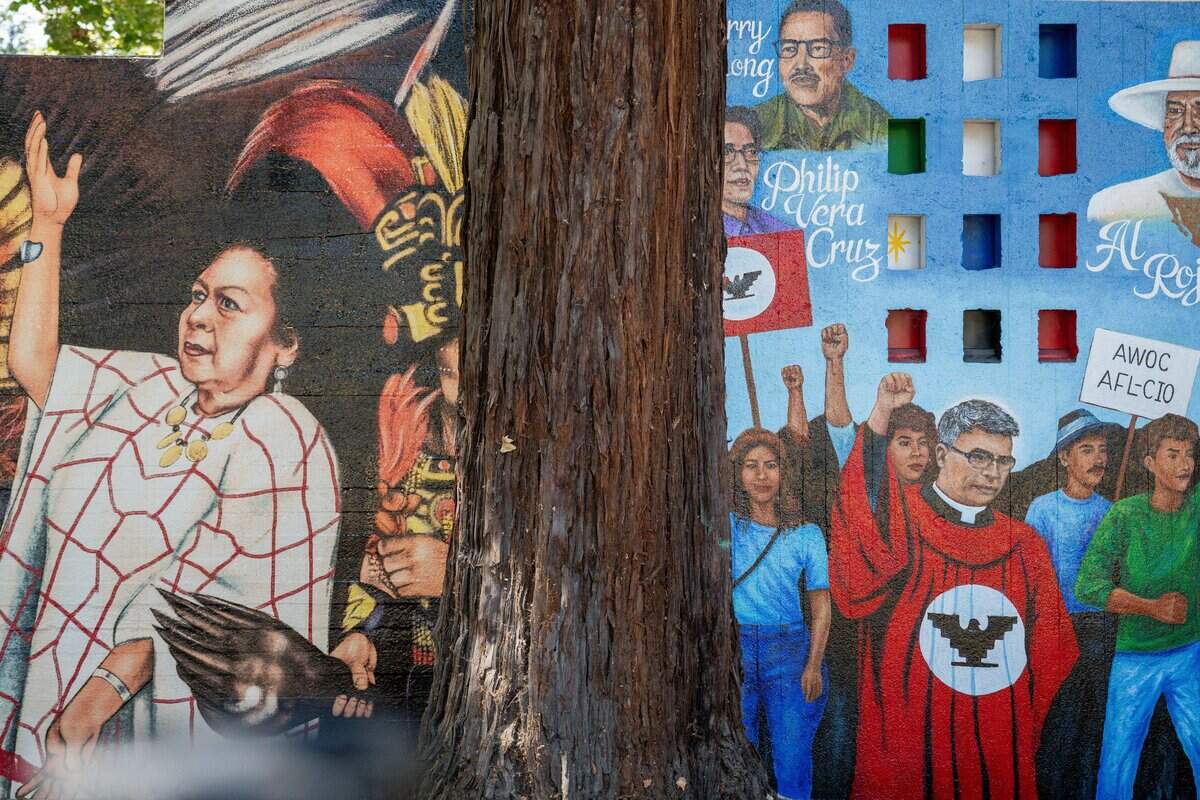 A panel of the Indigenous and Latino Heritage mural at Southside Park in Sacramento in August.