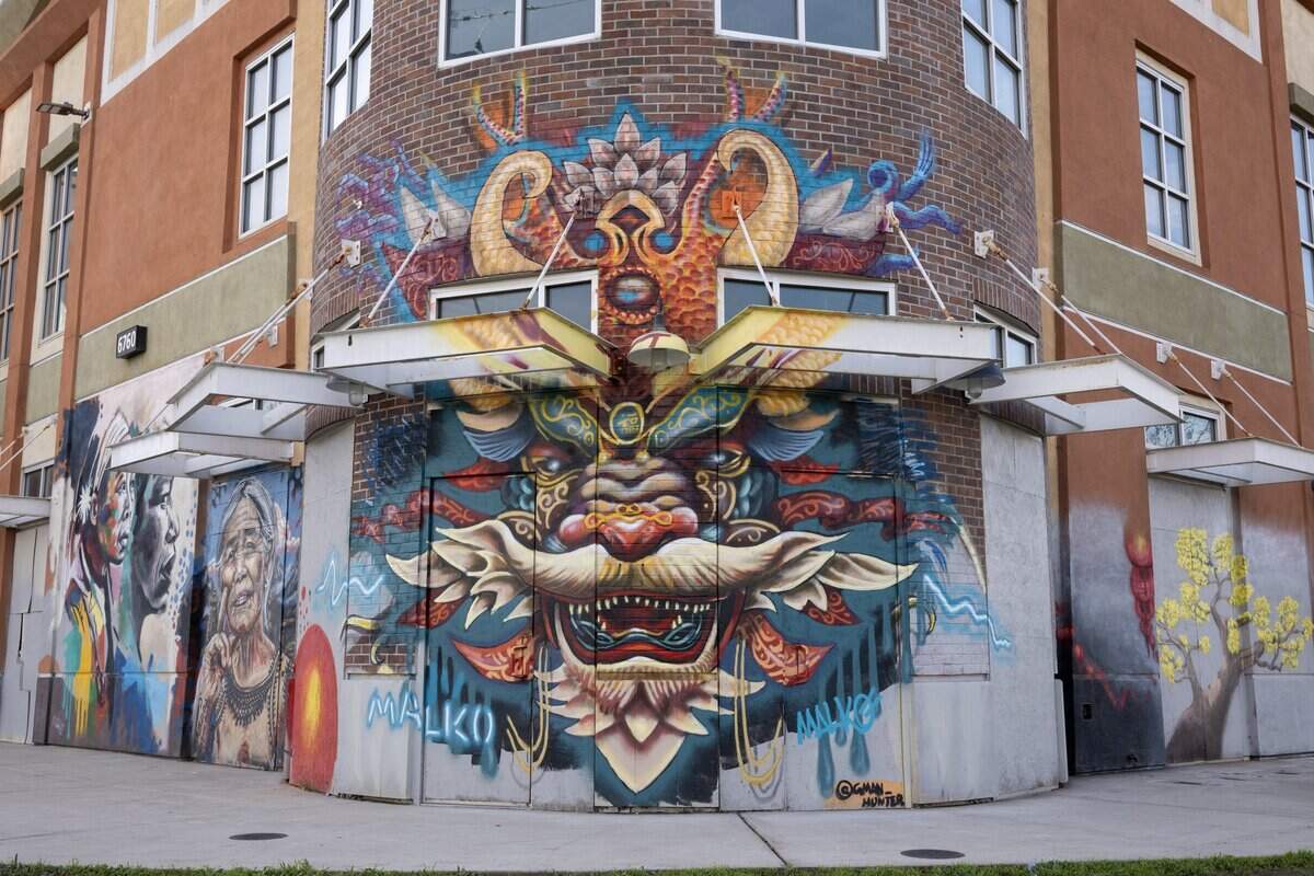 Members of the Asian and Pacific Islander community have criticized the cultural accuracy of a Wide Open Walls mural, photographed Monday, Feb. 12, 2024, on the Well Space Building on Stockton Boulevard in Sacramento's Little Saigon neighborhood.