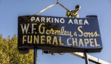 W.F. Gormley & Sons neon sign installed at new Sacramento location