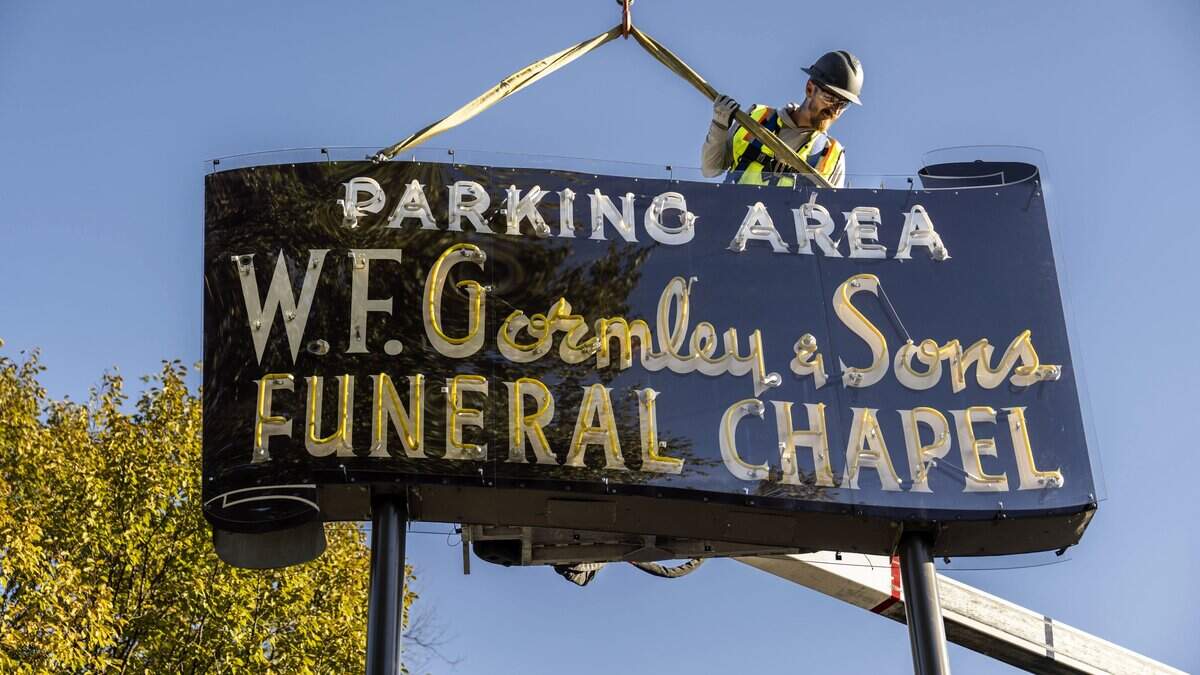 W.F. Gormley & Sons neon sign installed at new Sacramento location