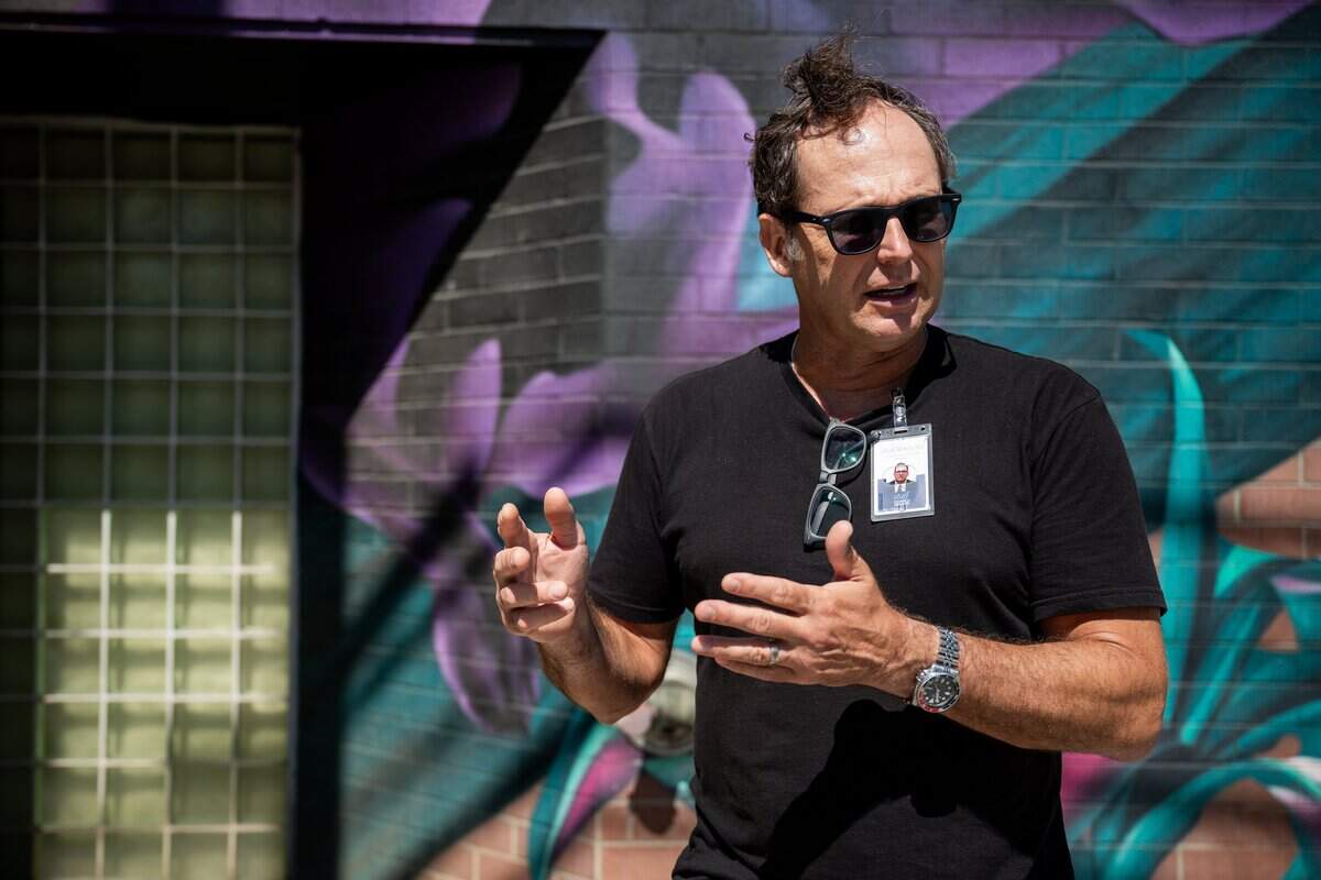 Donald Gensler, art in public places manager for the city of Sacramento, talks about the city-sponsored mural project in Sacramento in August.