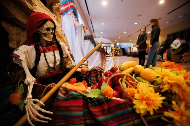 An altar made by artist Paty Tapia is displayed as part of the 5th Annual Avenida de Altares (Avenue of the Altars) at the Mexican Heritage Plaza in San Jose, Calif., on Thursday, Oct. 31, 2024. Various altars made by local artists and community groups will be on display along Alum Rock Avenue and within La Plaza's grounds to celebrate Día de Los Muertos (Day of the Dead) on Saturday. (Dai Sugano/Bay Area News Group)