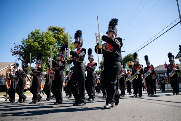 The San Mateo High School marching band marches during the 57th Santa Clara Parade of Champions in Santa Clara, Calif., on Saturday, Oct. 3, 2026. (Thien-An Truong for Bay Area News Group)