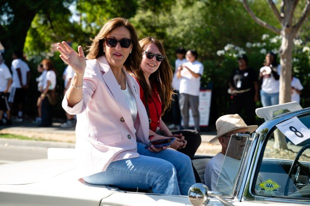 Santa Clara mayor Lisa Gillmor waves during the 57th Santa Clara Parade of Champions in Santa Clara, Calif., on Saturday, Oct. 3, 2026. (Thien-An Truong for Bay Area News Group)