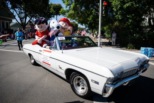 Lucy van Pelt, Snoopy and Charlie Brown are seen during the 57th Santa Clara Parade of Champions in Santa Clara, Calif., on Saturday, Oct. 3, 2026. (Thien-An Truong for Bay Area News Group)