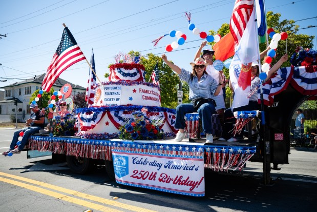 Portuguese Fraternal Society of America members cheer on during the 57th Santa Clara Parade of Champions in Santa Clara, Calif., on Saturday, Oct. 3, 2026. (Thien-An Truong for Bay Area News Group)