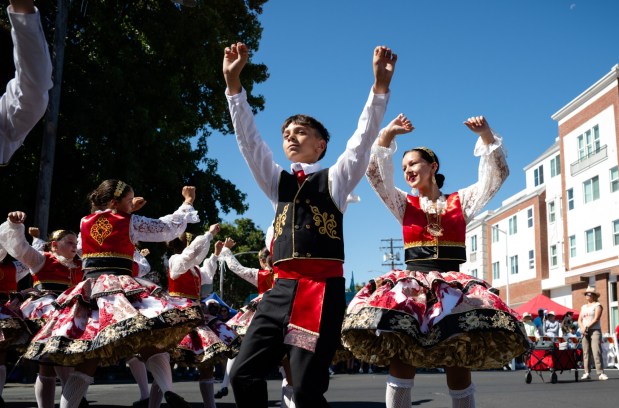 Luso-American Youth Council #2 of San Jose dancers perform during the 57th Santa Clara Parade of Champions in Santa Clara, Calif., on Saturday, Oct. 3, 2026. (Thien-An Truong for Bay Area News Group)