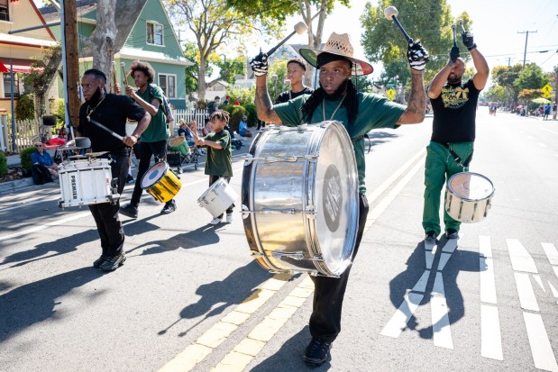 Rulaz Drill-Team members from Compton, CA perform during the 57th Santa Clara Parade of Champions in Santa Clara, Calif., on Saturday, Oct. 3, 2026. (Thien-An Truong for Bay Area News Group)