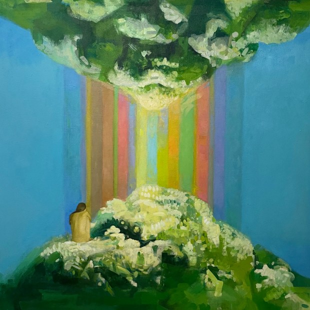 The 40th annual Emeryville Art Exhibition features more than a hundred artists and runs until Oct. 25, 2026, in Emeryville, Calif. Pictured is an artwork from the exhibit, "In the Tree, Before the Prismatic" by Arie Dallas. (emeryarts.org)