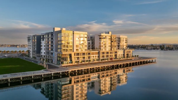 Bird's-eye view of Portico Waterfront, an apartment complex at 37 Eighth Avenue in Oakland's Brooklyn Basin neighborhood. (Essex Property Trust)