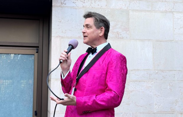 Robert Massey, executive and artistic director for Symphony San Jose, addresses the crowd during the symphony's spring fundraiser at the California Theatre in downtown San Jose on May 16, 2026. (Sal Pizarro/Bay Area News Group)