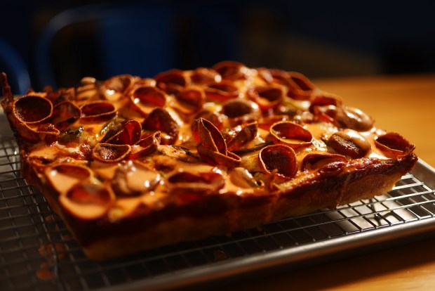 The Spicy Pepperoni pizza is served at Square Pie Guys restaurant in Walnut Creek on Sept. 22, 2026. (Aric Crabb/Bay Area News Group)