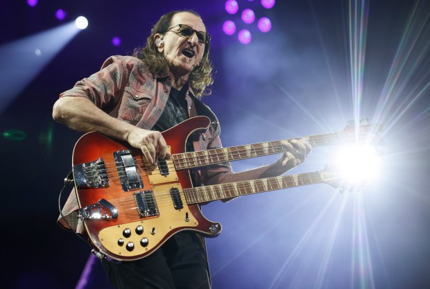 Rush's Geddy Lee performs during their "Fifty Something Tour" at the SAP Center in San Jose, Calif., on Thursday, Oct. 15, 2026. (Nhat V. Meyer/Bay Area News Group)