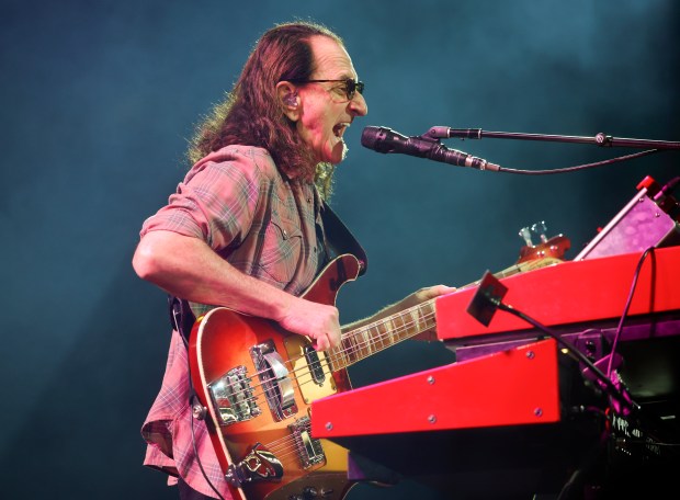 Rush's Geddy Lee performs during their "Fifty Something Tour" at the SAP Center in San Jose, Calif., on Thursday, Oct. 15, 2026. (Nhat V. Meyer/Bay Area News Group)