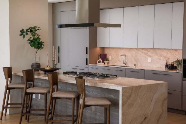 The kitchen of a penthouse at the 188 West Saint James housing tower is seen on Aug. 17, 2026, in downtown San Jose, Calif. (Dai Sugano/Bay Area News Group)